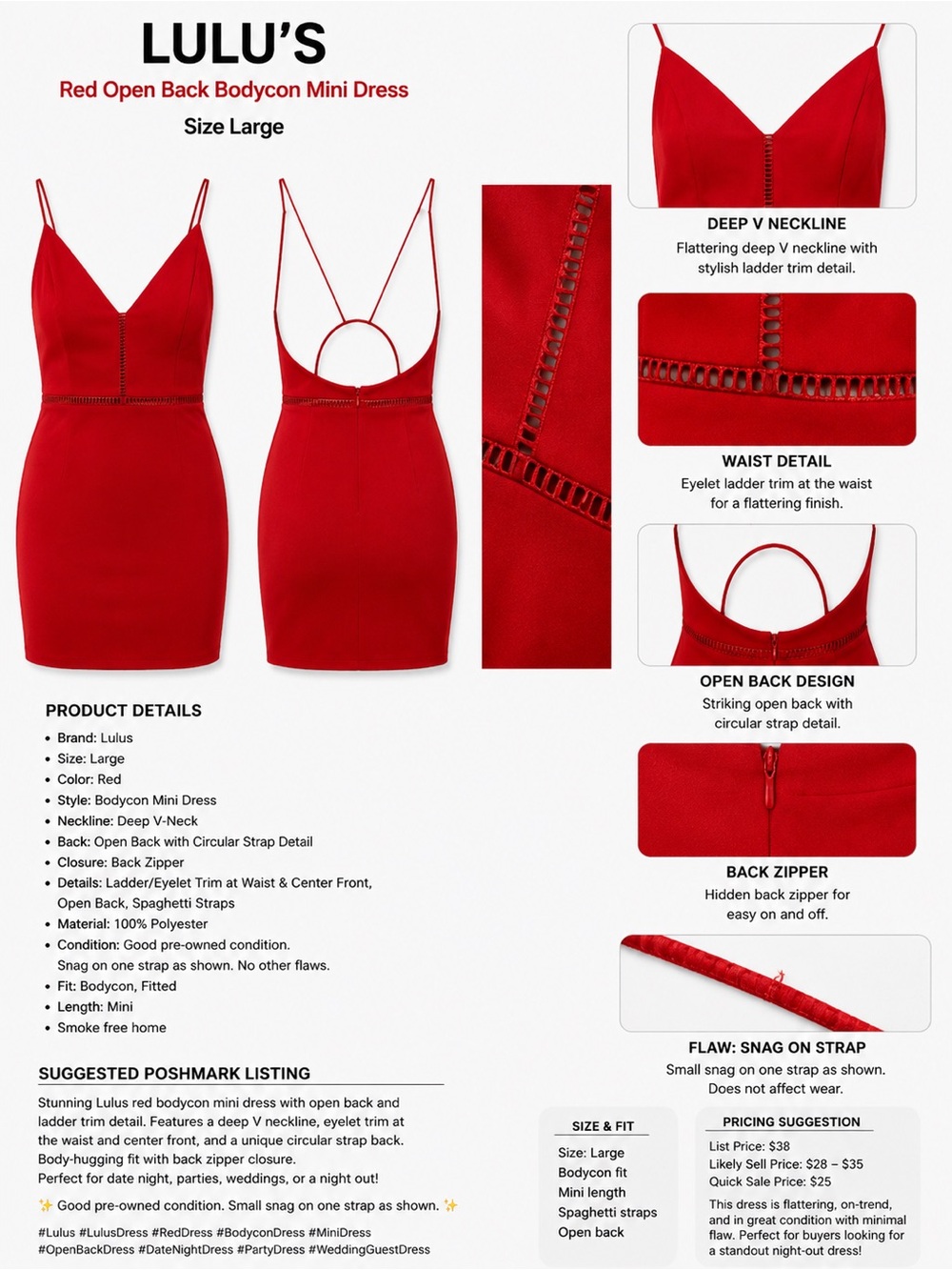Lulu's Red Eyelet Ladder Open-Back Bodycon Mini Dress